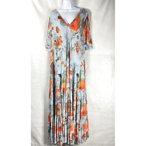 Soft Surroundings Dresses & Skirts - Soft Surroundings First Bloom Maxi Dress Women's 3X Blue Floral Tiered Boho Chic